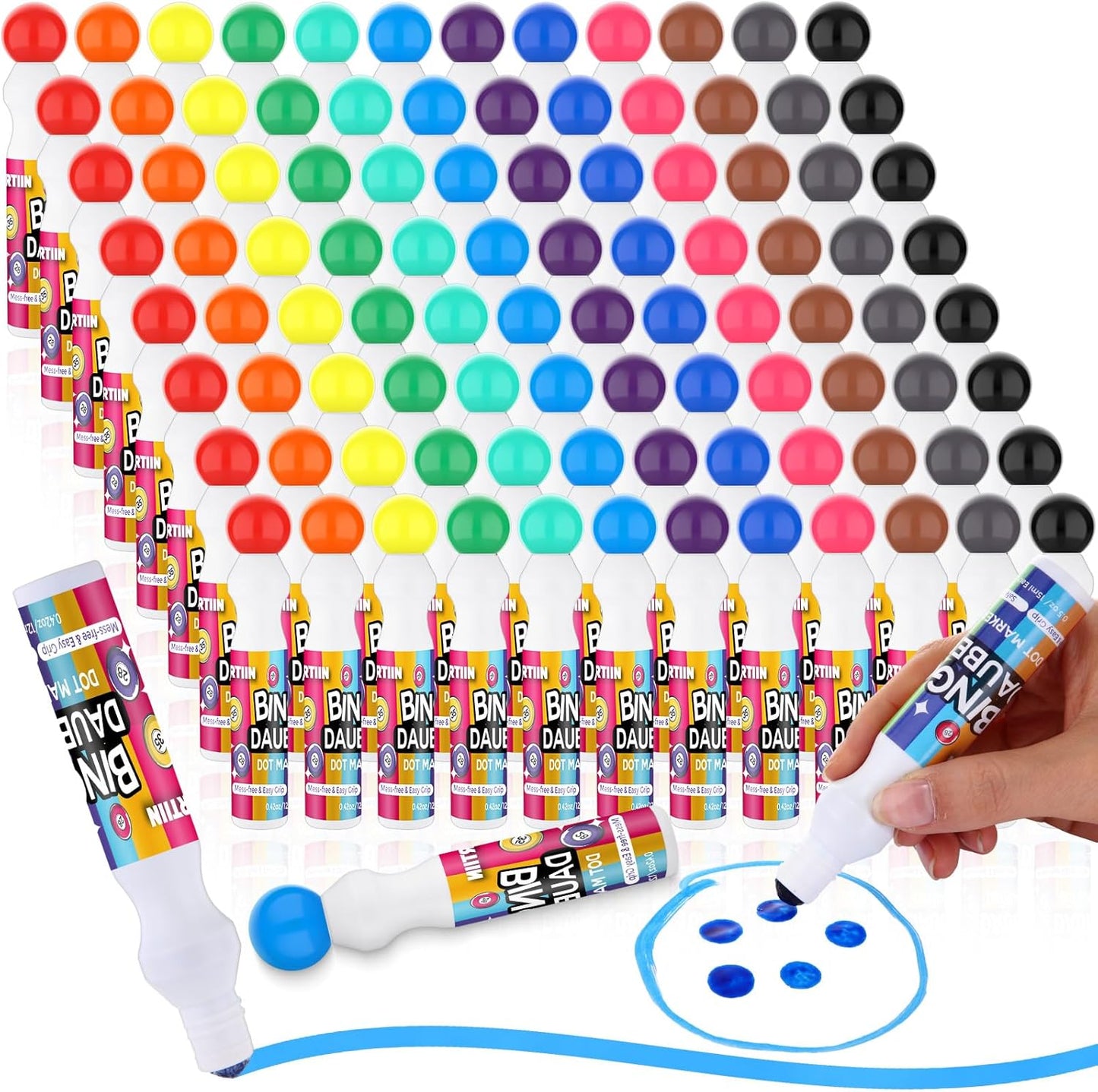 Crtiin 96pcs Bingo Daubers Bulk in 12 Colors, 0.5 Oz, Assorted Colors Set of Bingo Markers,bingo Supplies Dot Markers Dot Paint Craft Ideal for Art and Crafts Painting Supplies Drawing Coloring