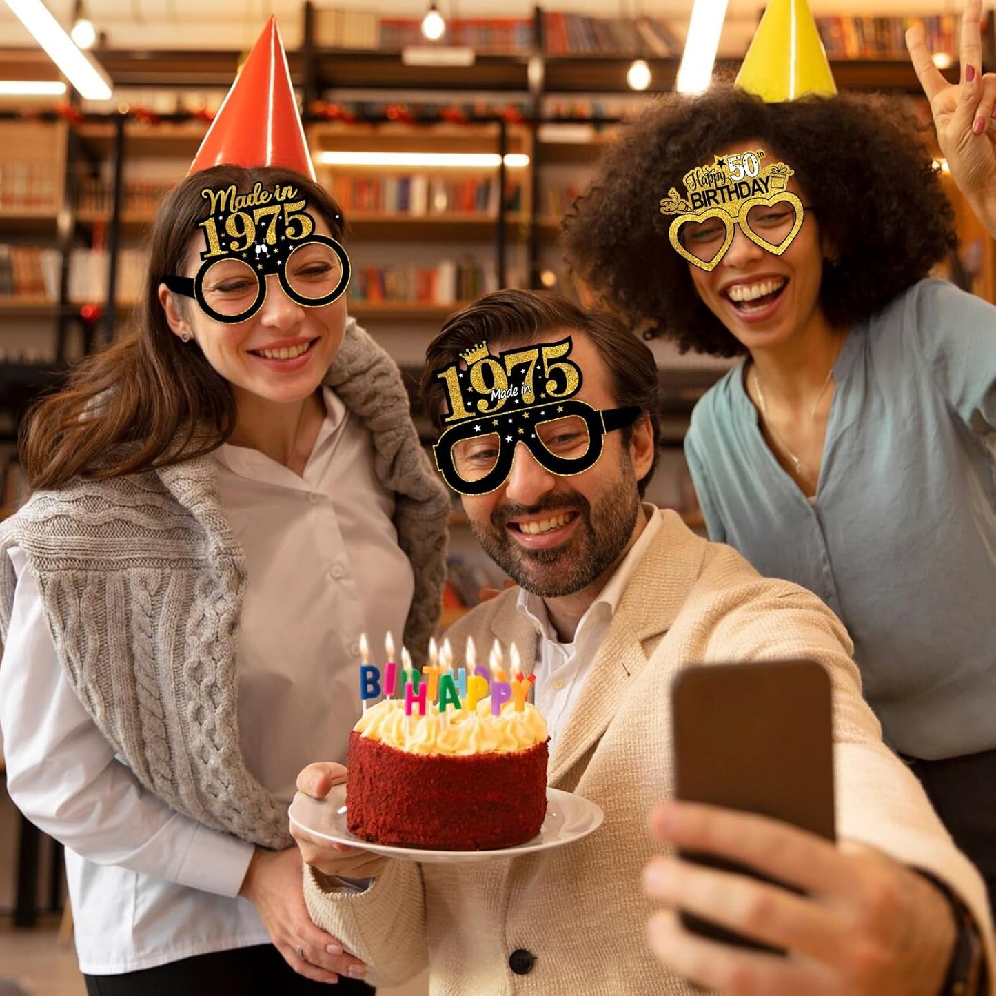 24Pcs 1975 50th Birthday Paper Glasses Decorations for Men Women - Black Gold Happy 50th Birthday Paper Eyeglasses Photo Props, Vintage 1975 Fifty Years Old Birthday Party Supplies