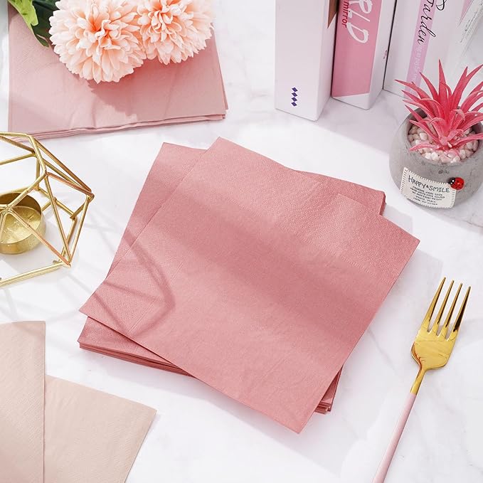 Whaline 150Pcs Peach Pink Cocktail Napkin 3 Colors Paper Napkin Gradient Pink Disposable Beverage Napkin for Holiday Home Party Table Decor Supplies