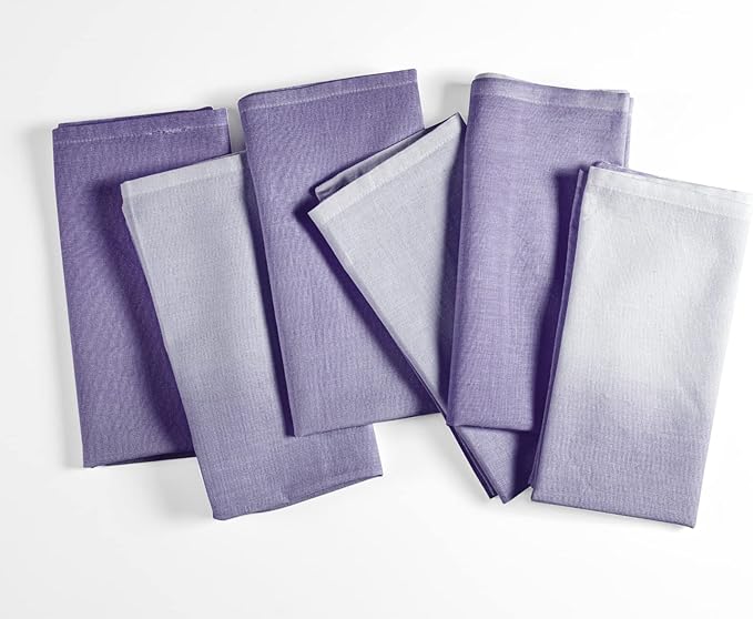 FINGERCRAFT Cloth Napkins Set of 6 Cotton Blend 20x20 Inch Large Size Dinner Napkins Cloth Perfect for Parties Dinners Weddings Cocktail Christmas Easter Ombre Tie Dye Purple