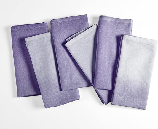 FINGERCRAFT Cloth Napkins Set of 6 Cotton Blend 20x20 Inch Large Size Dinner Napkins Cloth Perfect for Parties Dinners Weddings Cocktail Christmas Easter Ombre Tie Dye Purple