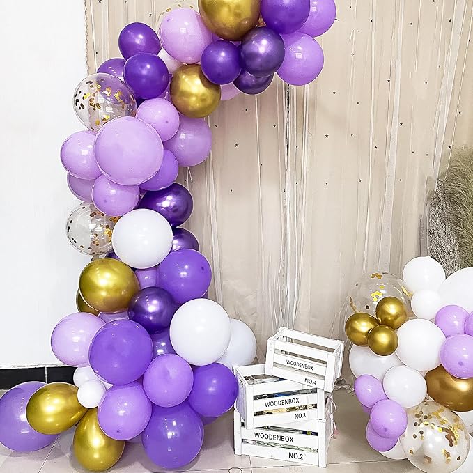 RUBFAC 120pcs Balloons for Birthday Baby Shower Graduation Anniversary Wedding Party Supplies Garland Arch Decoration,12 Inches,Dark Purple