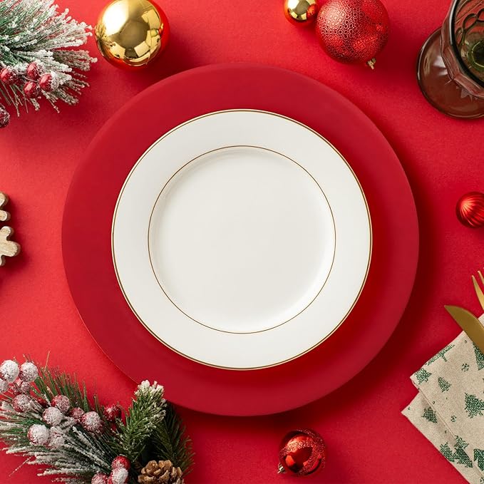 Red Charger Plates, Set of 6 Serving Charger Plate for Dinner Table, Wedding, Events Plate Chargers - 13 Inch