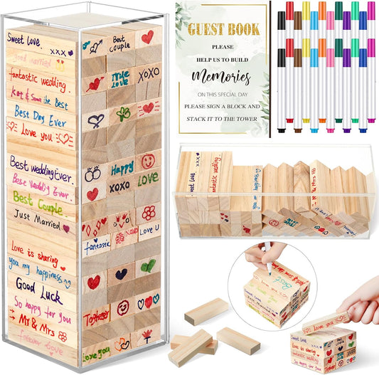 80 Pcs Wedding Guest Book Alternative Wooden Block Guest Book for Wedding Sign in Bridal Shower Decoration Wooden Block Bridal Shower Game for Sign in, Reception(Greenery)