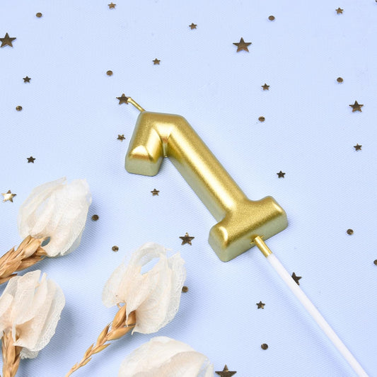 PHD CAKE 2.76 inch Classical Gold 1 Number Birthday Candles, Gold Number Candles, Cake Number Candles, Party Celebration