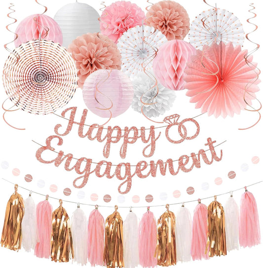 Roetyce Engagement Party Decorations, Rose Gold Glitter Happy Engagement Banner, Almost Married/Just Engaged Photo Background, Pink Congratulations Wedding Bachelorette Backdrop Decor