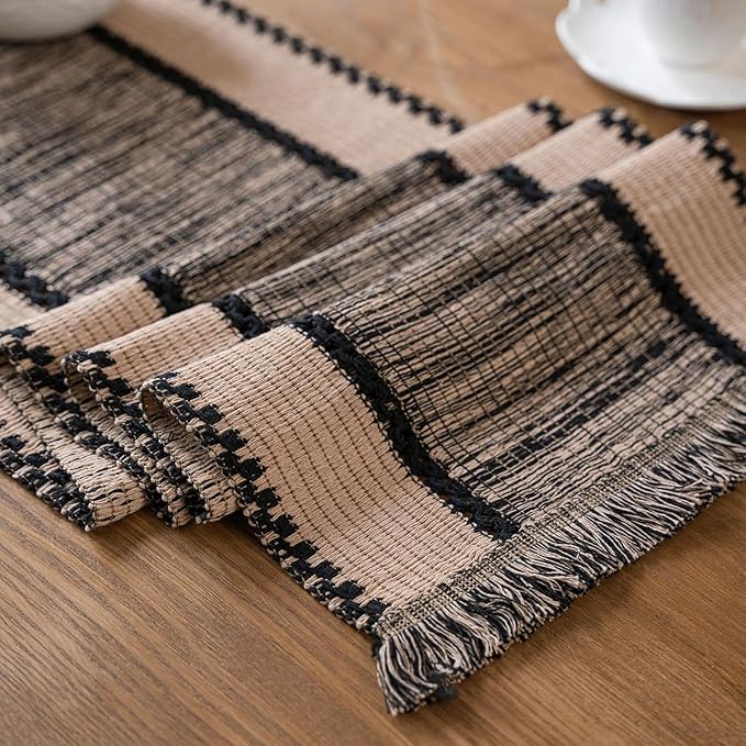 Natural Jute Table Runner, Burlap Style Table Runner, Rustic Farmhouse Table Runner Country Vintage for Wedding, Party Table Decorations, Boho Décor Black Hemp 14x79 inch TAB28