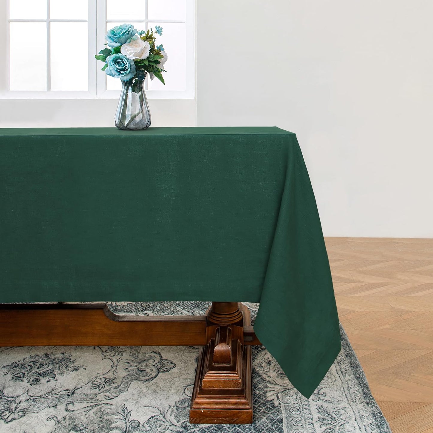 Linen World Linen Tablecloth,100% French Linen Green Tablecloth 55" x 55" Inch,Washable Square Tablecloth for Dining,Outdoor,Weddings and Restaurants,Decorative Thanksgiving Christmas