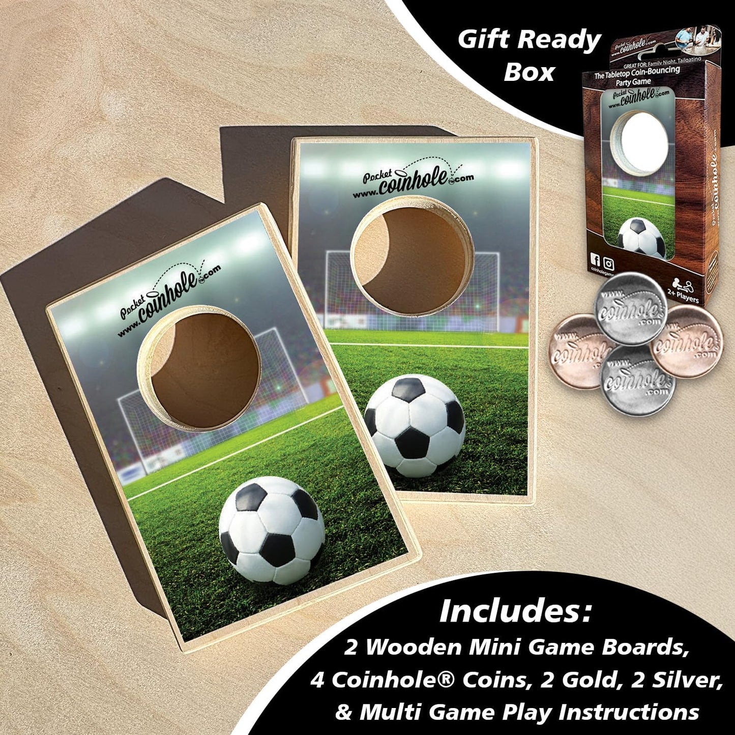 Coinhole Desktop Coin Bouncing Party Game Set | Tabletop Cornhole Board Game | Small Cornhole Travel Game Includes Coins