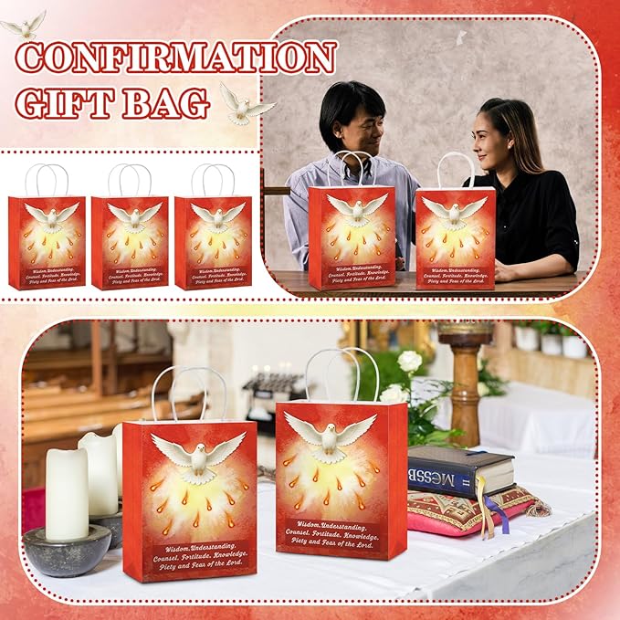 24 Pcs Holy Spirit Confirmation Gift Bags Pentecost Catholic Gift Bag Religious Paper Gifts Supplies with Handles Christian Party Favor for Baptism Party Rcia Decoration