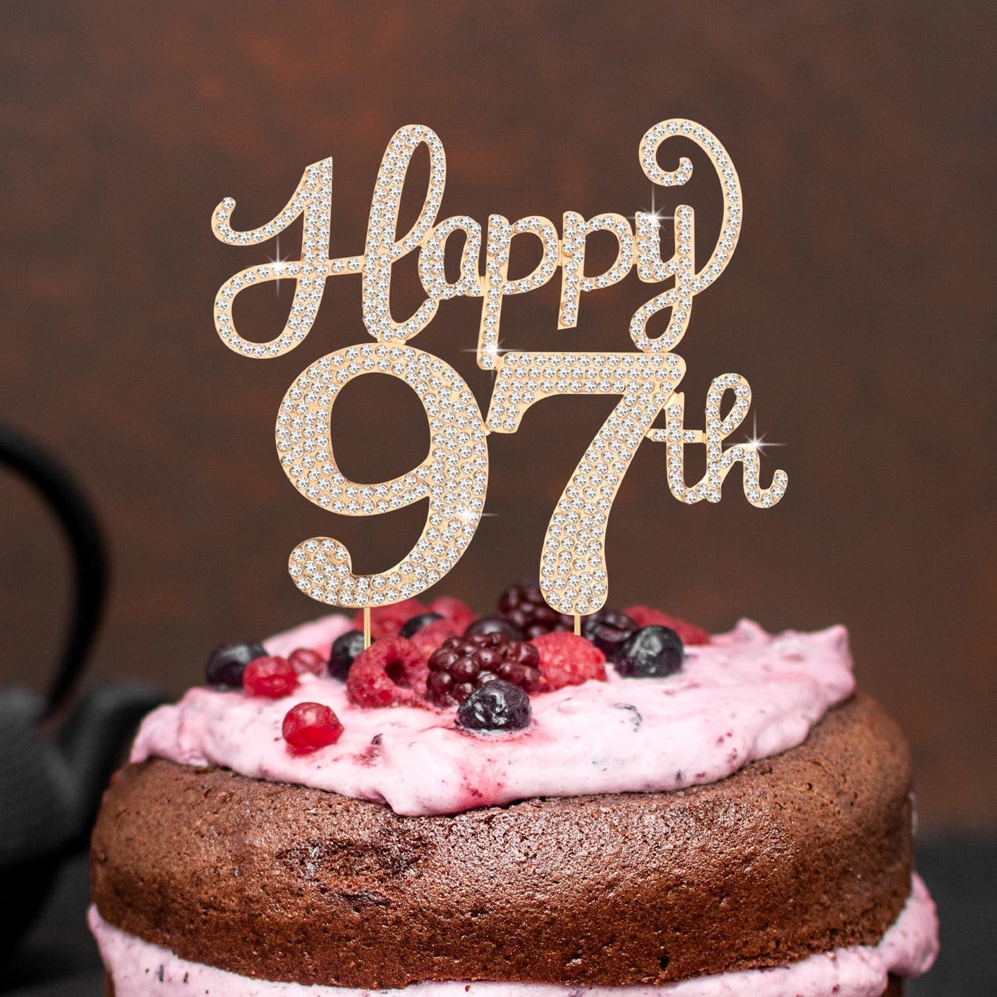 Happy 97th Birthday Decorations,97th Birthday Gold Rhinestone Cake Topper - Cheers to 97 Years Old Bday Party Metal Sparkly Cake Centerpieces Sign.