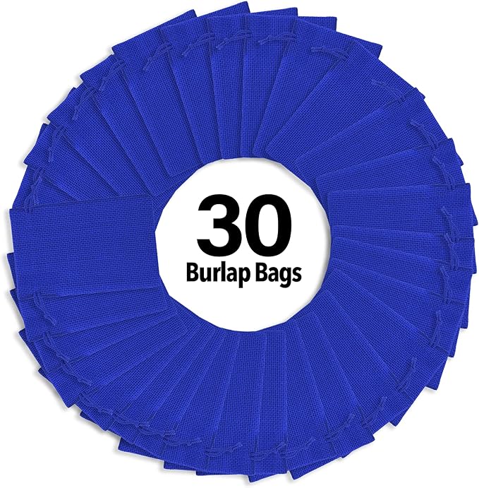 Mandala Crafts 4X6 Inch Royal Blue Burlap Drawstring Gift Bags for Favors - 30 Small Linen Sacks Gift Pouches for Candy, Coffee, Jewelry, Wedding, and Party Supplies