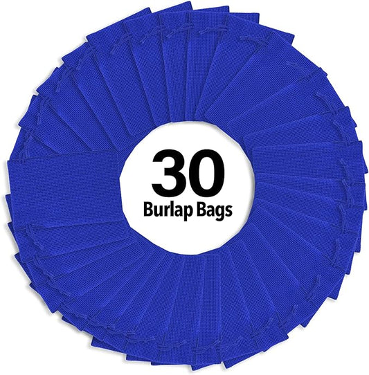 Mandala Crafts 4X6 Inch Royal Blue Burlap Drawstring Gift Bags for Favors - 30 Small Linen Sacks Gift Pouches for Candy, Coffee, Jewelry, Wedding, and Party Supplies