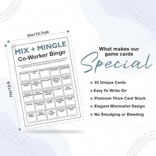 Sahjzk Office Bingo Cards, 25 Unique Randomized 5x7 Sheets, Get to Know You Bingo Game for Adults, Ice Breaker Office Party Games, Team Building Games for Work, High Replay Value - A02