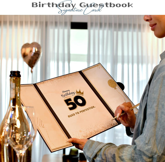 90th Birthday Guest Book Black Gold Party Decorations for Men 12"x18" - 90 Years Guest Book Sign in Poster Card - Ninety Party Keepsake Gift - Aged to Perfection - Pen Not Included
