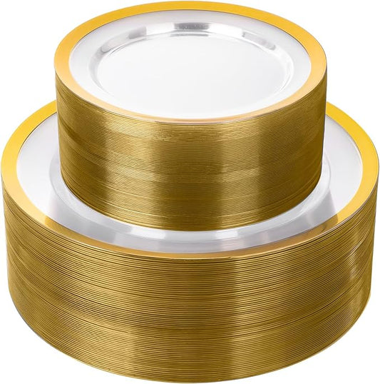 supernal 120pcs Clear and Gold Plastic Plates Disposable Fancy Plates Heavy Duty Gold Plastic Dinneware Include Dinner and Dessert Perfect for Party Wedding and Birthday
