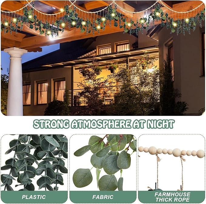 Juexica Artificial Eucalyptus Fall Wall Decor Boho Hanging with LED Light Farmhouse Artificial Greenery Modern Decor with LED for Fall Home Bedroom Office Bathroom Kitchen