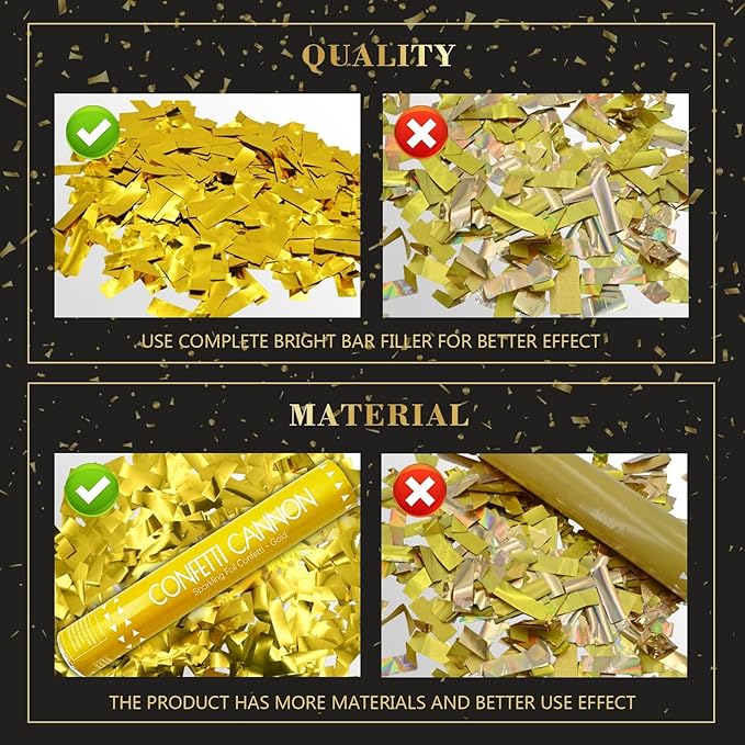 Confetti Cannon 6 Pack Gold Party Poppers 12 Inch Streamer Cannon Confetti Golden Poppers Confetti Shooters Bulk for Wedding,Birthday,Graduation,Christmas,New Year Celebration