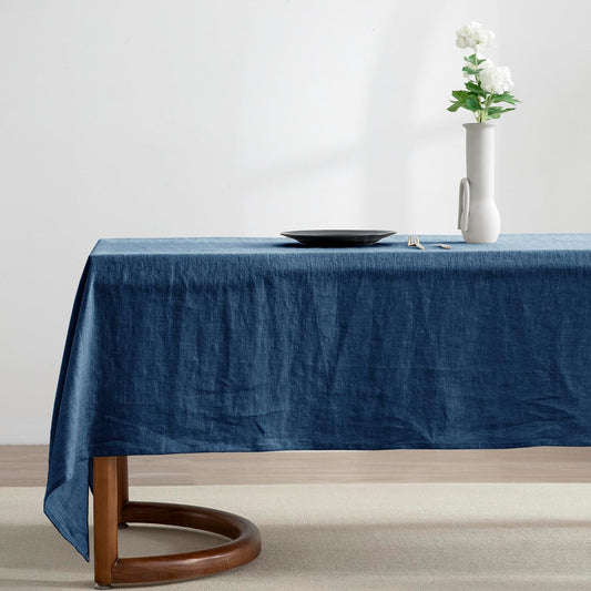 EVERLY 100% Pure Linen Rectangle Tablecloths 60x108Inches for Dining,Buffet Parties,Picnic,Events,Weddings and Restaurants,Decorative Halloween,Thanksgiving Machine Washable Tablecloths-Navy Blue