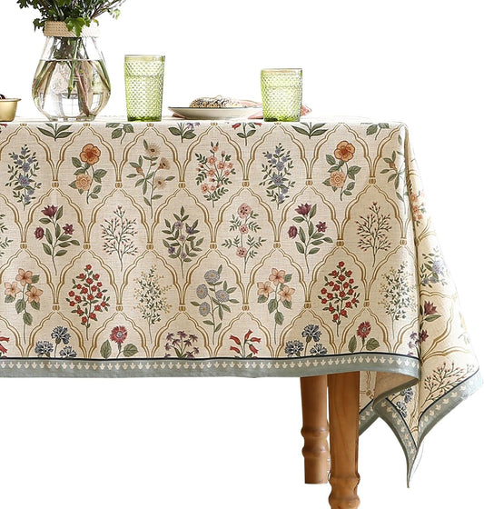 ISAENNE Designer Linen Extra Long Rectangle Tablecloth,Western Colorful Floral Indoor Table Cloth,Wrinkle Resistant Decor Tablecloths for Dining Thanksgiving Kitchen,63"*110"-Serenity B