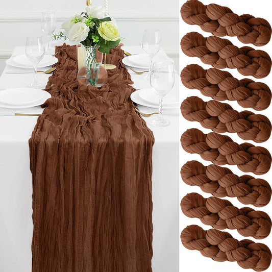 8Pack Brown Table Runner 10FT Cheesecloth Table Runner 35x120Inch Long Boho Cheese Cloth Table Runners Rustic Gauze Table Runners for Party Wedding Bridal Shower Baby Shower Decorations