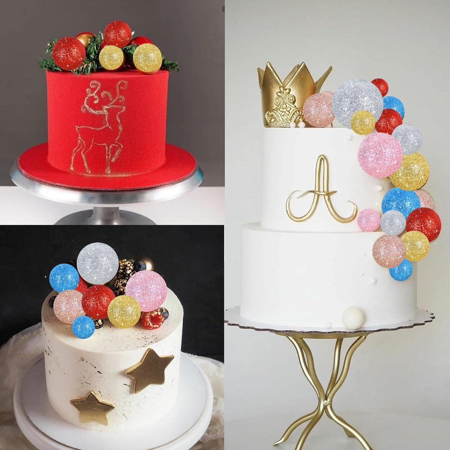 BEISHIDA 20 PCS Gold Glitter Bling Mini Ball Cake Toppers Foam Cake Balls Decoration Supplies for Happy Birthday Anniversary Wedding Baby Shower Graduation Christmas Cake Decorations