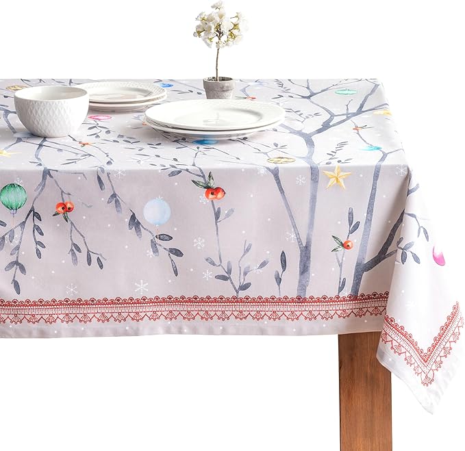 Maison d' Hermine Table Cloth Rectangle Table 100% Cotton 70 x 90 Inches Fall Tablecloth Reusable Everyday Use for Thanksgiving Christmas Decorations Dining Farmhouse Party (Fairy Christmas)