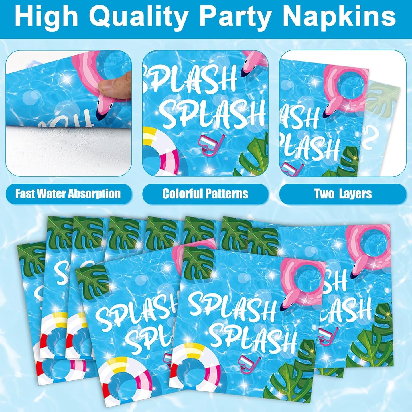 gisgfim 50 Guests Pool Party Supplies Summer Beach Plates and Napkins Forks Summer Pool Tableware Beach Ball Paper Disposable Plates for Splish Splash Birthday Baby Shower Party 200PCS