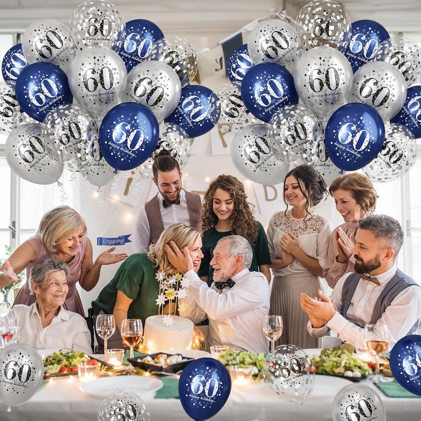 60th Birthday Decorations for Men, 15 Pieces Navy Blue Silver Happy 60th Birthday Latex Balloons Set for Him, 60th Party Decorations for Age 60 Years Old 60th Birthday Party Decor Celebration Supplies