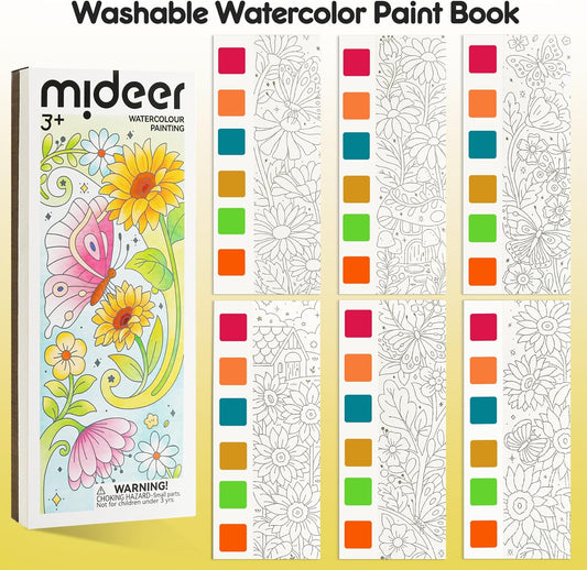 Watercolor Painting Coloring Books Pocket Watercolor Paint Bookmarks, Mess Free Paint with Water Set, Class Travel Activities Art Supplies Party Favors Exchange Birthday Gifts for Kids