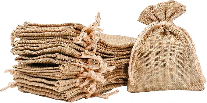 Mandala Crafts 4X6 Inch Plain Burlap Drawstring Gift Bags for Favors - 20 Small Linen Sacks Gift Pouches for Candy, Coffee, Jewelry, Wedding, and Party Supplies