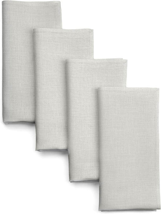 D'Moksha Homes Silver Grey Linen Napkins 18 x 18 Inch - 100% Pure Linen Cloth Washable Dinner Napkins Set of 4 for Fall, Thanksgiving, Holiday