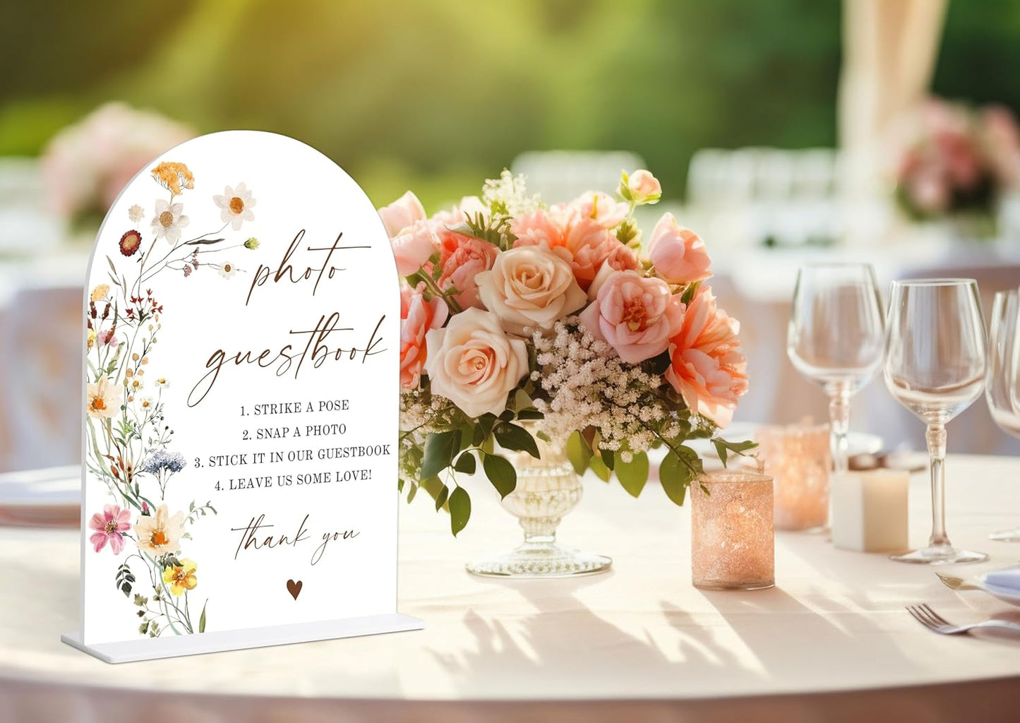 Photo Guest Book Sign, Wedding Guest Book Alternative, Flower Style Bridal Shower Signs for Engagement, Bridal Shower and Reception, Wedding Shower Favors, 6X8 Inch Acrylic Arch Sign with Stand,12