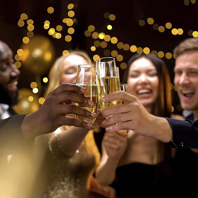 Plastic Champagne Flutes, Heavy Duty Unbreakable Stemless Tritan Glasses, BPA-free, Reusable, 8.5 oz, Set of 8