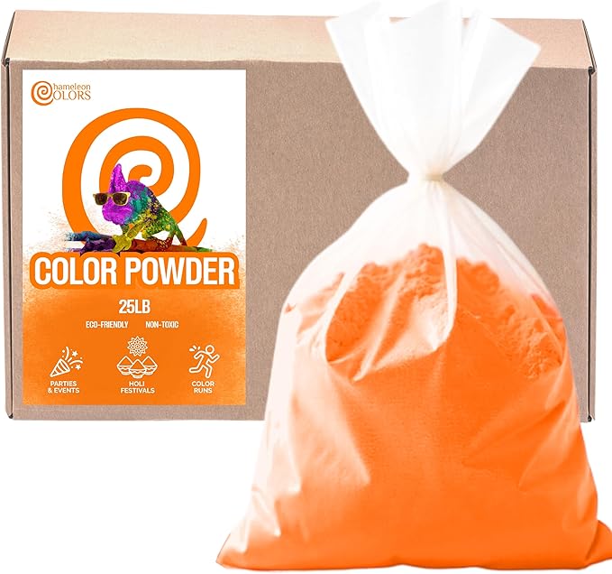 Chameleon Colors 25 lb. Color Powder - 1 Pack - Vibrant Orange Color - for 15-20 People - Non-Toxic & Gluten-Free - for Holi, Color Wars, Fun Run, Gender Reveal, Summer Camp & More