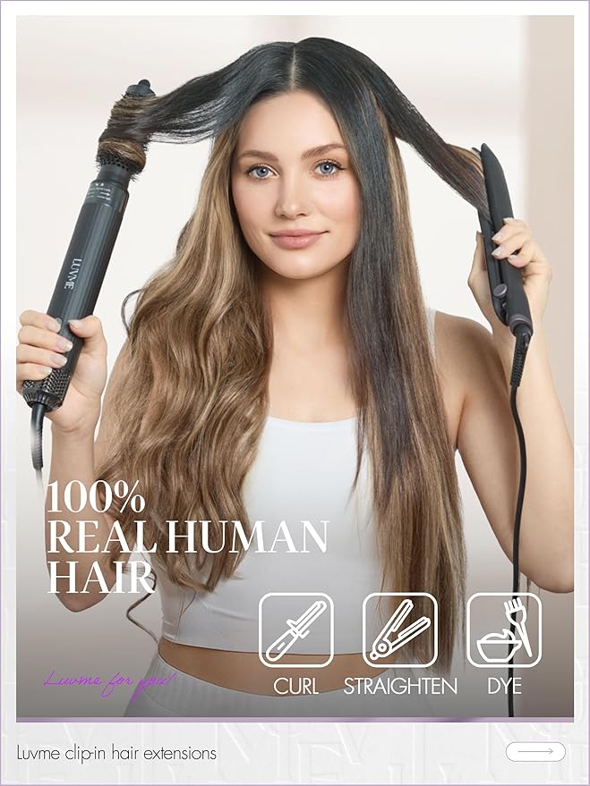 LUVME Clip in Hair Extensions, Straight Seamless 16 Inch 70g 4Pcs Chestnut Brown, 100% Real Remy Human Hair, Soft Natural Full Max Invisible Comfortable Hair Extensions for Women