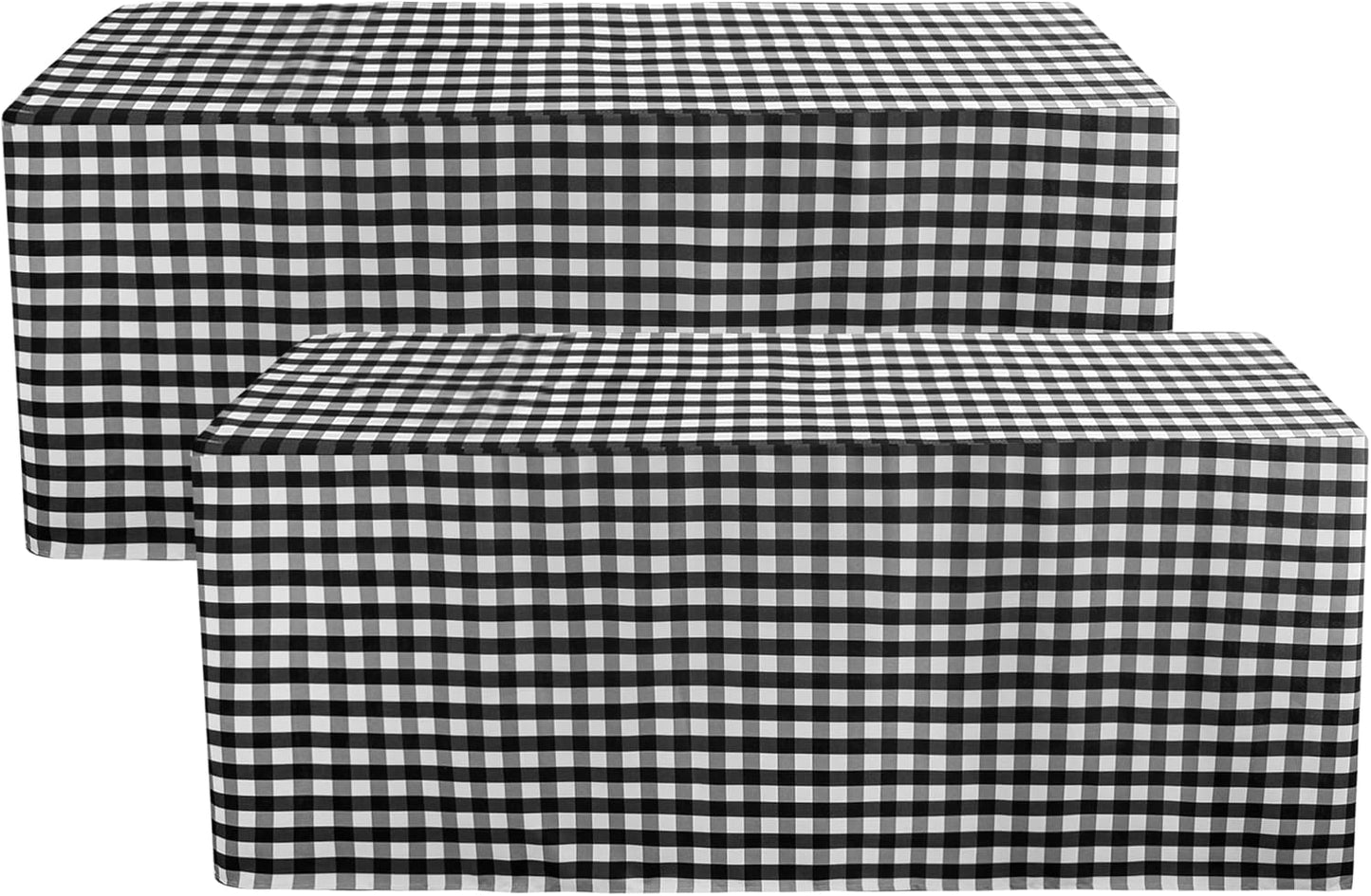 HolidayIdeas Checkered Fitted Table Covers for 8 Foot Tables - 96 x 30 Inch - 2 Pack Rectangle Table Clothes Buffalo Plaid Table Cover for Folding Table, Parties, Picnic, Trade Show (Black and White)