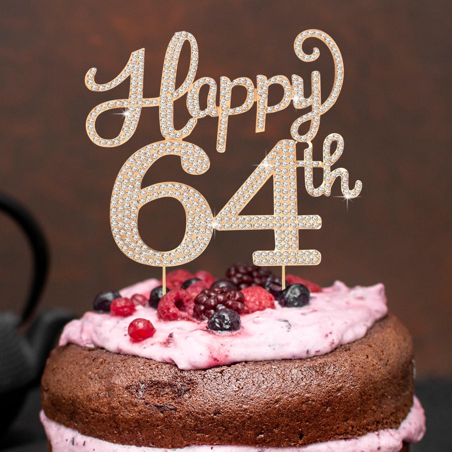 Happy 64th Birthday Decorations,64th Birthday Gold Rhinestone Cake Topper - Cheers to 64 Years Old Bday Party Metal Sparkly Cake Centerpieces Sign.