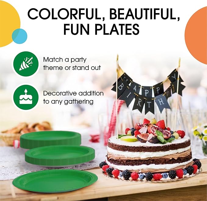Exquisite Party Solids Emerald Green Paper Plates Disposable Heavy Duty 9 Inch Emerald Green Disposable Plates For Party 100 Pcs Heavy Duty 350 GSM, Birthday Supplies
