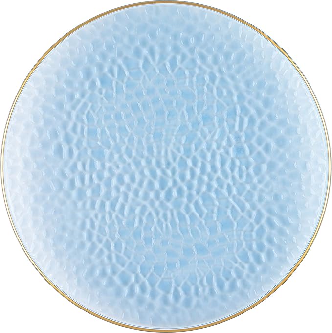 [Blue Hammered With Gold Rim 4 Pack] 13'' Charger Plates Blue Hammered With Gold Rim Plastic Heavy Duty Disposable Dinner Chargers Serveware Dishes Platters Tableware for parties, Weddings