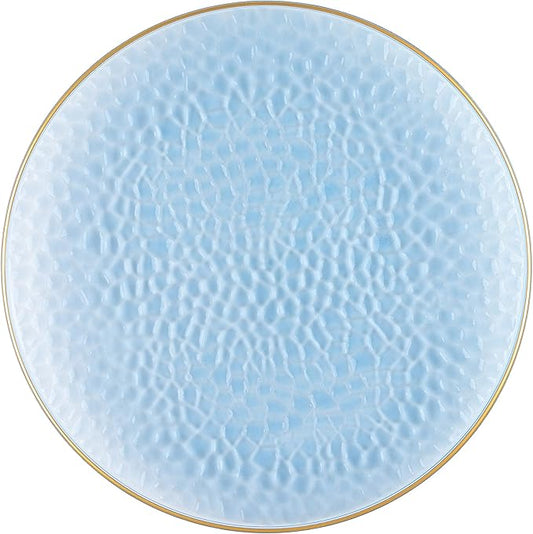 [Blue Hammered With Gold Rim 4 Pack] 13'' Charger Plates Blue Hammered With Gold Rim Plastic Heavy Duty Disposable Dinner Chargers Serveware Dishes Platters Tableware for parties, Weddings