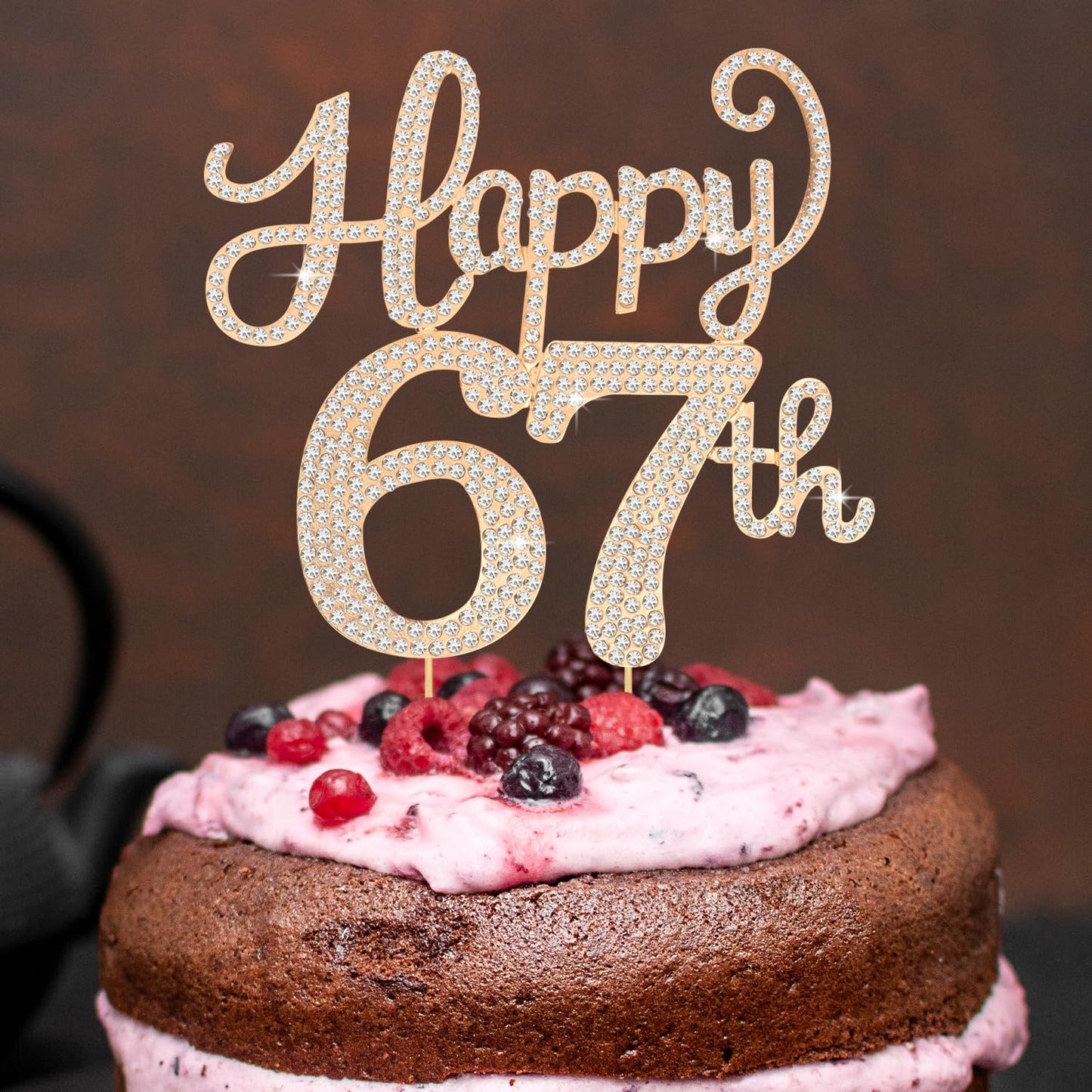 Happy 67th Birthday Decorations,67th Birthday Gold Rhinestone Cake Topper - Cheers to 67 Years Old Bday Party Metal Sparkly Cake Centerpieces Sign.