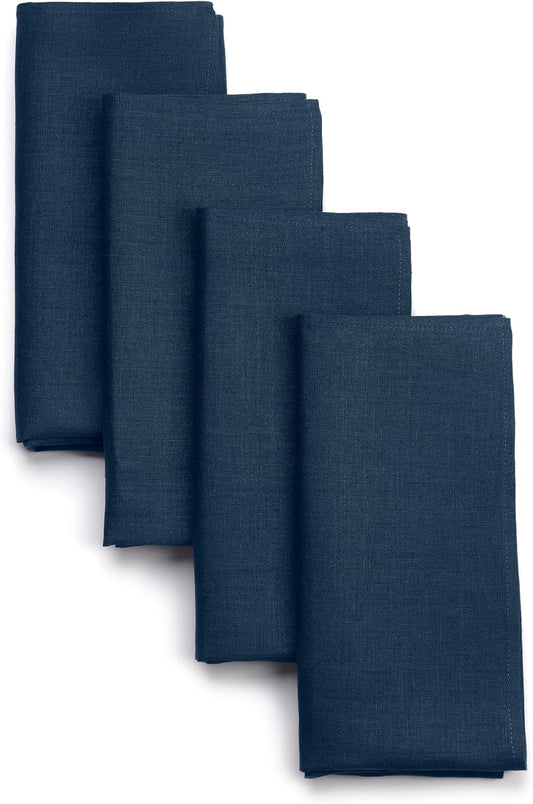 D'Moksha Homes Navy Blue Linen Napkins 18 x 18 Inch - 100% Pure Linen Cloth Washable Dinner Napkins Set of 4 for Fall, Thanksgiving, Holiday