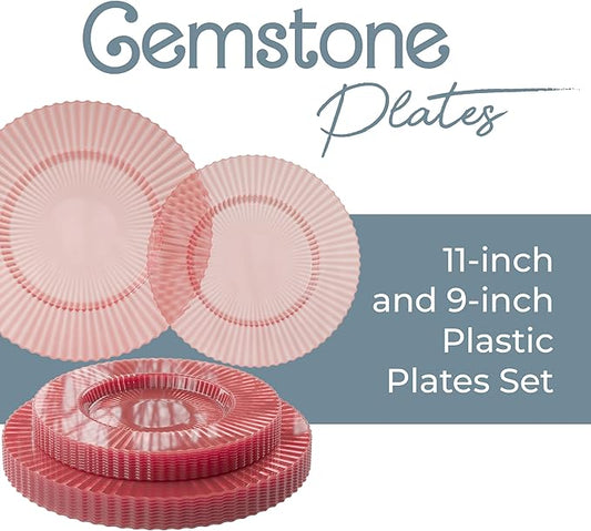 Exquisite 80 Piece Plastic Disposable Plates Set For 40 Guests I 40 X 9 Inch & 40 X 11 Inch Disposable Plastic Plates | Color: Pink | Great for Weddings Parties And Formal Occasions
