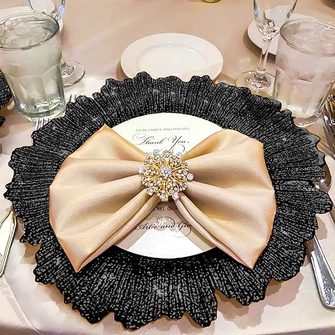 100 Pcs Black Charger Plates Bulk, 13" Reef Plate Chargers for Dinner, Plastic Floral Decorative Plates for Table Setting, Round Table Chargers for Wedding, Christmas, Party, Event, Decoration