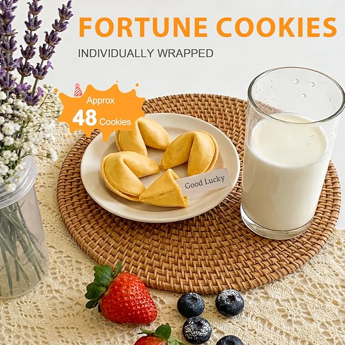 Soeos Fortune Cookies, Approx 48 Count, Vanilla Flavor, Fortune Cookies Individually Wrapped Bulk, Individually Packed Crisp Cookies with Fun, Traditional Chinese New Year Fortune Cookie