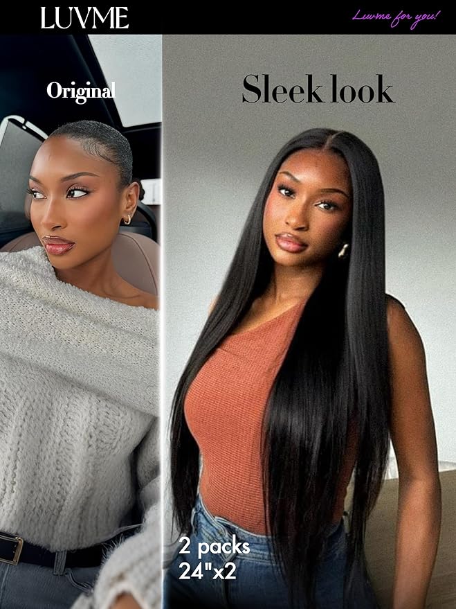 LUVME Silky Straight Seamless Clip in Hair Extensions 2 Pack 220g, 16 Inch Natural Black, 100% Real Remy Human Hair, Soft Full Volume, Easy Clip Ins for Daily Wear, Work, Parties & Weddings