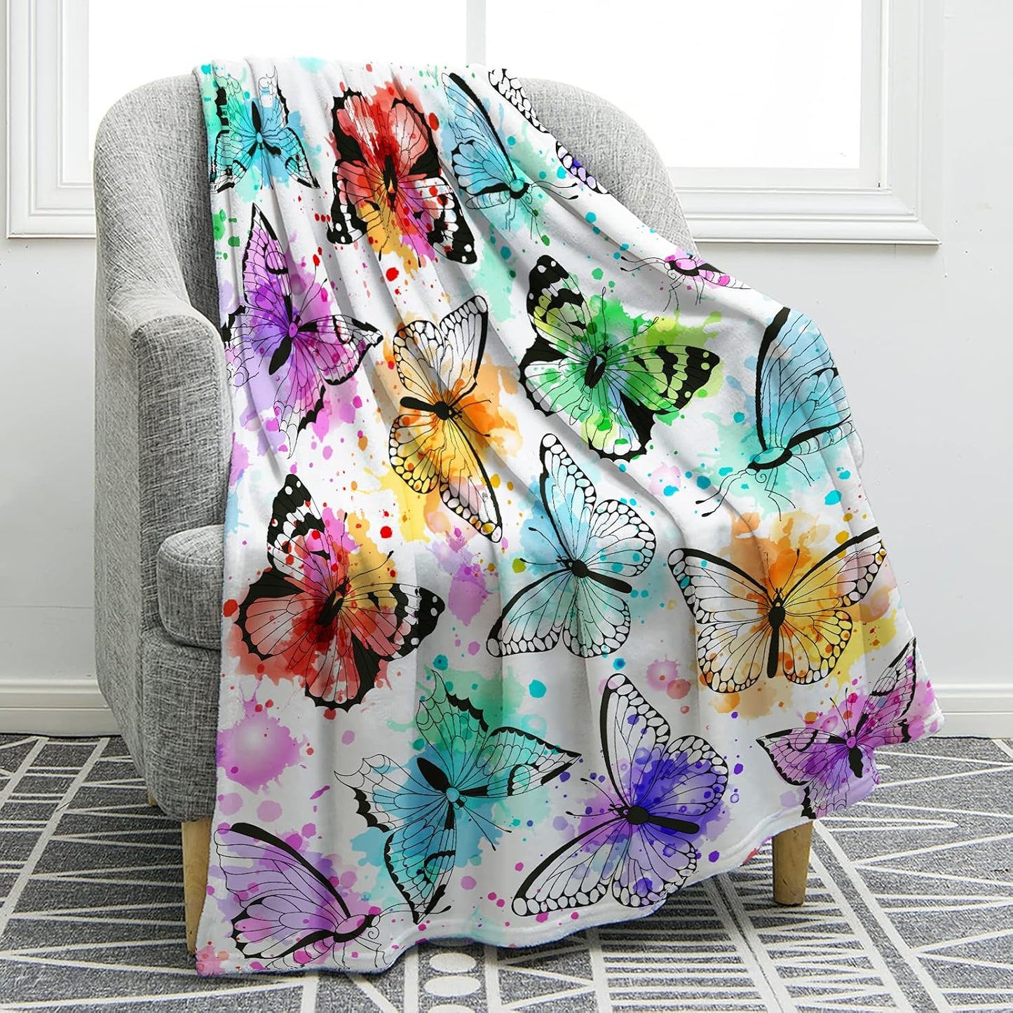 Jekeno Butterfly Throw Blanket Gifts for Women Girls, Christmas Birthday Valentines Butterfly Gifts for Butterflies Lovers Adult Kids, Colorful Blanket Decor for Home Bed Couch