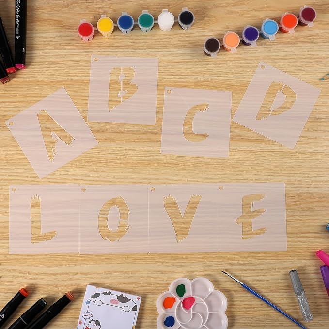 36Pcs Reusable Letter Stencils - Alphabet & Numbers, 3 inch Cursive for Wood, Wall, Fabric, Rock, Chalkboard, Signage
