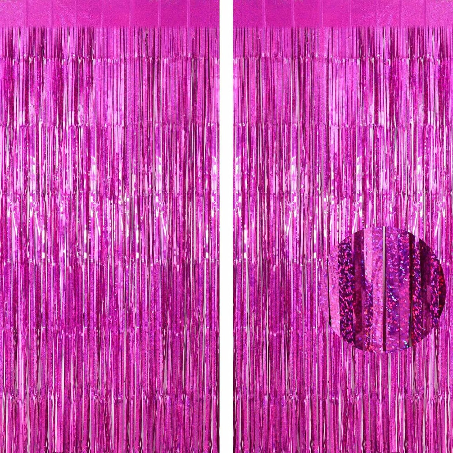 Rose Red Fringe Curtain Backdrop, 2 Pack Tinsel Foil Fringe Curtains Party Decorations Streamers, Xmas Rose Red Metallic Glitter Backdrop for Birthday Wedding Bridal Shower Photo Booth